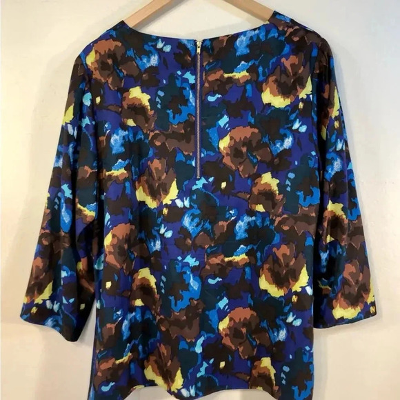 Boden Eliza Blue & Gold Silk Blend Floral Blouse size 12. - Picture 2 of 4